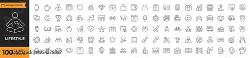 lifestyle outline icon set. Editable stroke. Vector Illustration