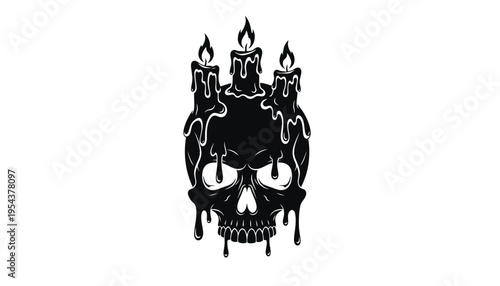 Skull icon with melting candles on top in black silhouette