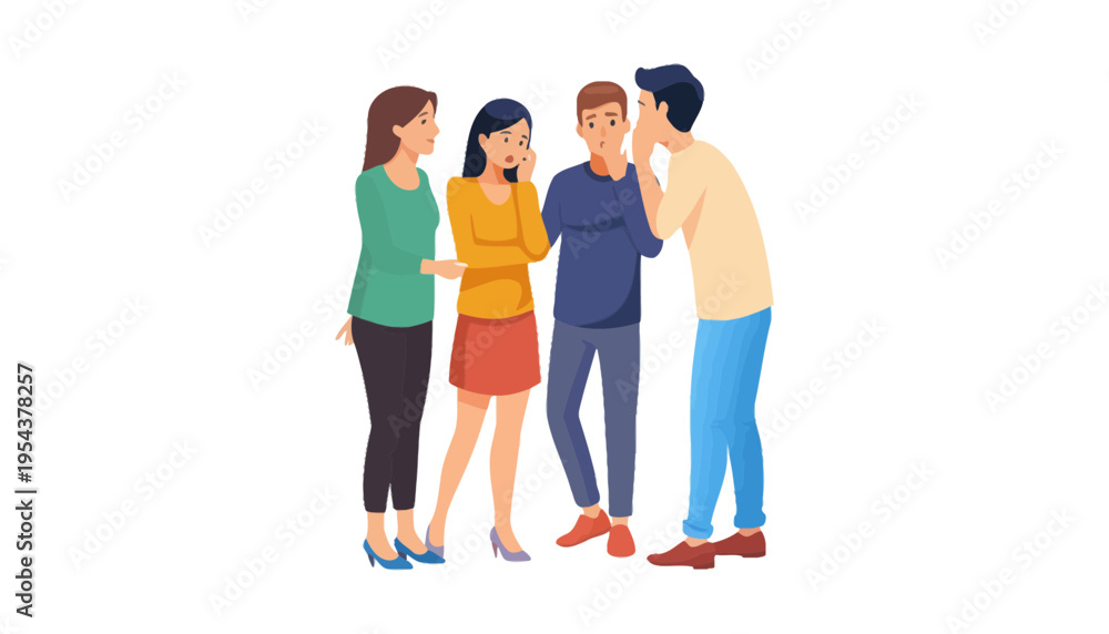 Fototapeta premium People illustration of four friends talking and sharing a secret