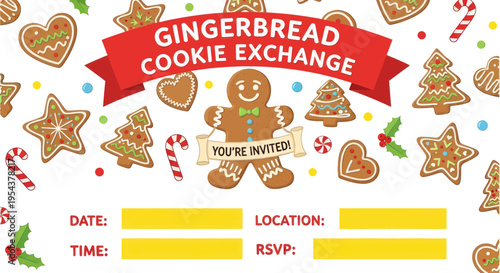 Gingerbread Cookie Exchange Invitation - Festive Holiday Fun