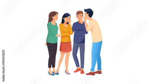People illustration of four friends talking and sharing a secret
