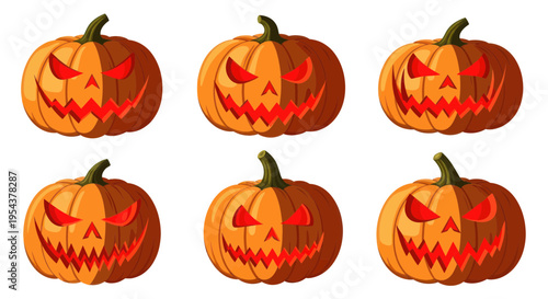 Six Spooky Jack-o-Lanterns with Glowing Red Eyes for Halloween