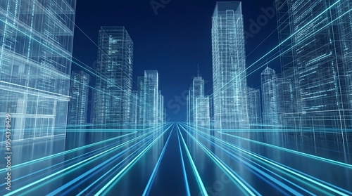 Visualized data flow in a technologically advanced smart city; holographic smart city architecture