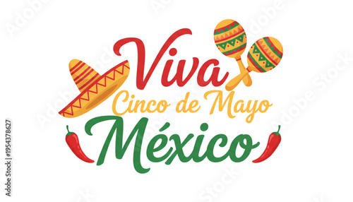 Celebrate Cinco de Mayo Mexico with Festive Graphic Sombrero Maracas and Chili Peppers Event Promotion