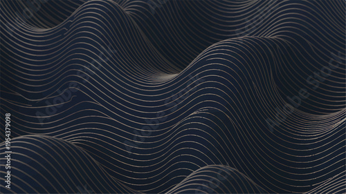 A dark blue and purple abstract digital illustration of wavy lines