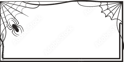 Halloween spider web border frame, spooky cobweb corner decoration, black line art vector invitation background