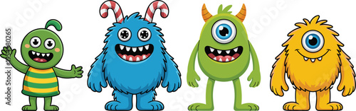 Cute cartoon monster characters set, funny colorful alien creatures for children book and mascot design