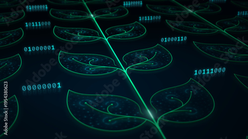 Glowing plant circuit network symbolizing sustainable AI and green technology illustration