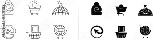 Black and white icons, spa and wellness symbols, 12 vector graphics, line and solid styles