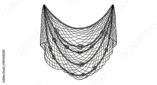 Fishing Net with Floats, Nautical Marine Gear, Ocean Sea Equipment, Isolated