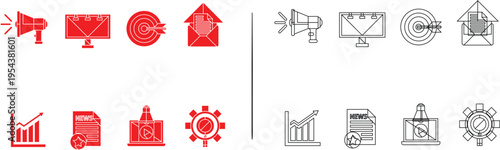 Set of 10 business icons vector, red and gray
