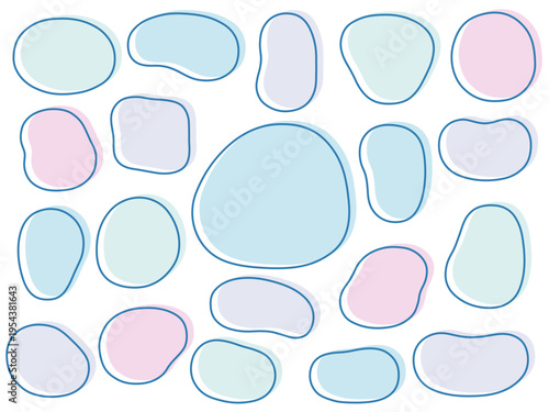 ゆるいフレームのベクターイラストセット。枠、流体シェイプ、楕円、曲線