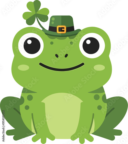 Cute Cartoon Style Green Frog With Hat for St Patrick's Day