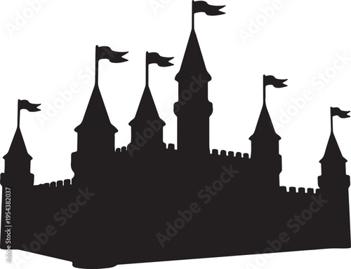 Photos Black Silhouette of a Fairytale Medieval Castle on White Background