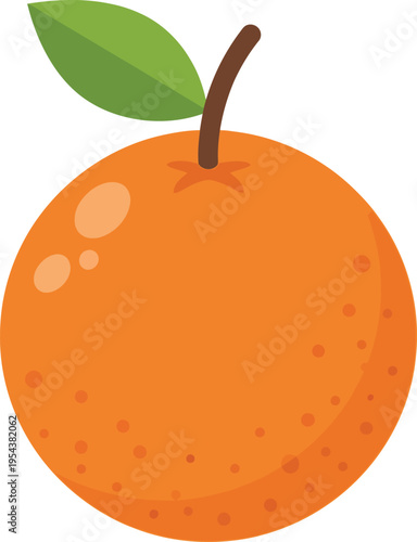 Flat Design Single Orange with Green Leaf Healthy Fruit Illustration