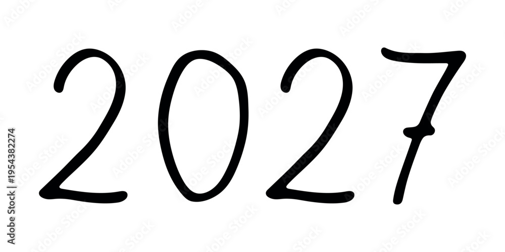 Obraz premium Hand drawn happy New Year doodle 2027 numbers Single element for calendar, card, banner, flyer, web, poster, design, decor