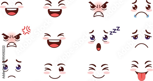 Cartoon Expression Different Emotions Face Collection Emoji Character Illustration