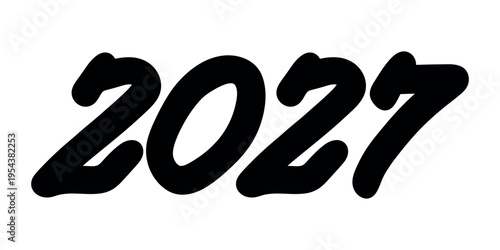 Hand drawn happy New Year doodle 2027 numbers Single element for calendar, card, banner, flyer, web, poster, design, decor