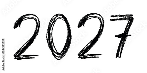 Hand drawn happy New Year doodle 2027 numbers Single element for calendar, card, banner, flyer, web, poster, design, decor
