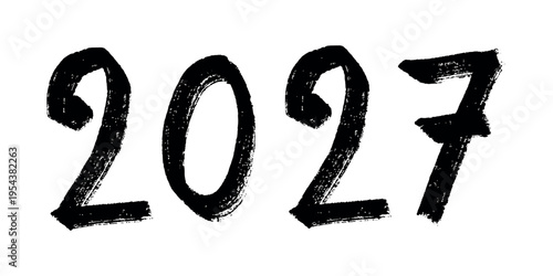Hand drawn happy New Year doodle 2027 numbers Single element for calendar, card, banner, flyer, web, poster, design, decor