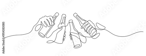 beer clinking hand holding one line drawing continuous minimalist