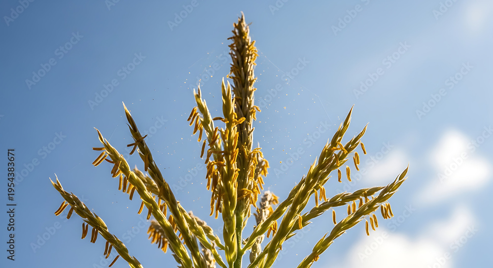 Naklejka premium Macro photography captures corn silk and husk on a growing stalk with intricate textures under soft natural light