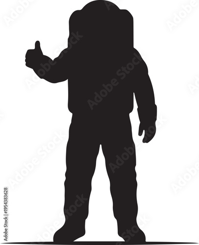 Black Silhouette of an Astronaut Giving Thumbs Up on White Background