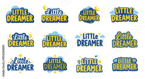 Little Dreamer Typography Collection: Clouds, Stars, Moon, Night Sky