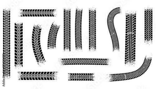 Tire track vector illustrations in various directions and patterns