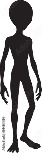 Extraterrestrial Alien Humanoid Silhouette Isolated on White Background