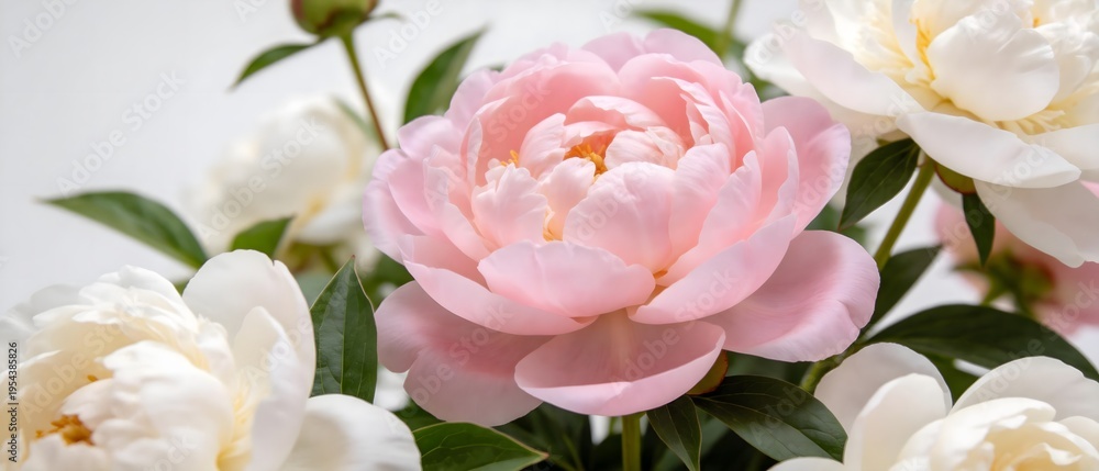 Obraz premium Pink and white peonies in bloom
