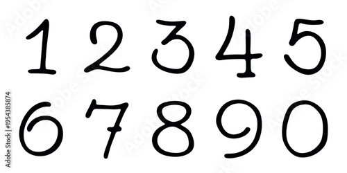 Hand drawn black numbers 1 2 3 4 5 6 7 8 9 0 Stylish brush painted numbers doodle Count, math, kids education