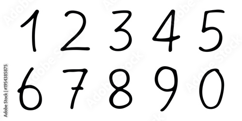 Hand drawn black numbers 1 2 3 4 5 6 7 8 9 0 Stylish brush painted numbers doodle Count, math, kids education