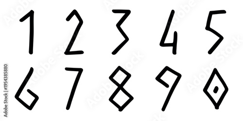 Hand drawn black numbers 1 2 3 4 5 6 7 8 9 0 Stylish brush painted numbers doodle Count, math, kids education