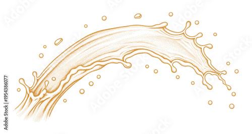 Dynamic vector splash of liquid, flowing caramel, amber beverage or golden oil