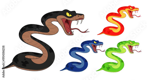 Colorful Cartoon Snakes Illustration - Various Reptiles