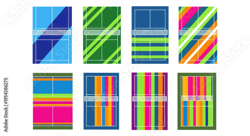 Colorful Tennis Court Designs, Vibrant Sports Backgrounds, Abstract Geometric Patterns