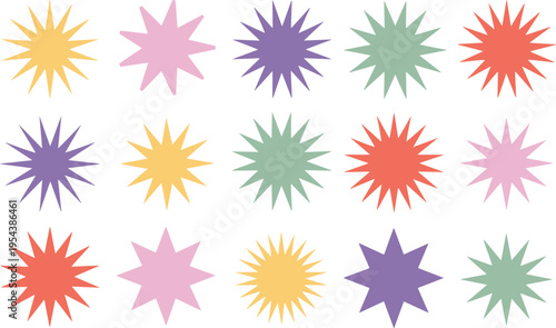 Colorful starburst shapes in pastel hues 
