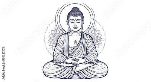 Buddha Meditation Line Art Illustration - Enlightenment, Zen, Spirituality, Peace