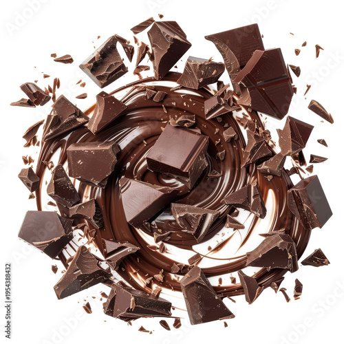 Rich Dark Chocolate Pieces and Swirls for Delicious Desserts and Treats on transparent background