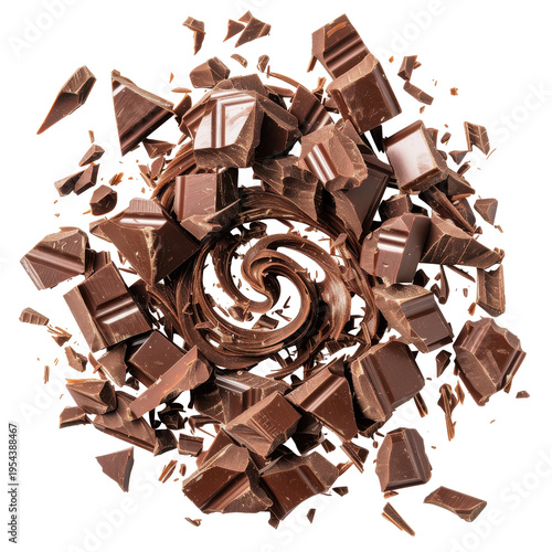 Delicious Dark Chocolate Chunks and Shavings Artfully Arranged for Baking and Desserts on transparent background