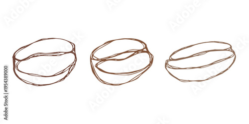 Set of hand drawn fresh roasted coffee bean Arabica robusta seed doodle Single element for design print packaging label decor