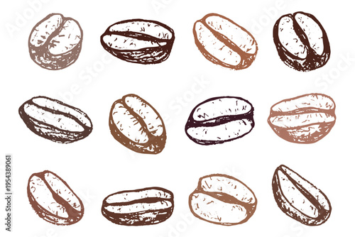 Set of hand drawn fresh roasted coffee bean Arabica robusta seed doodle Single element for design print packaging label decor