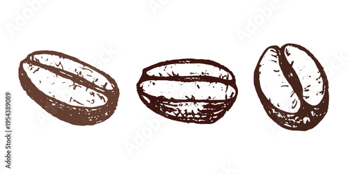 Set of hand drawn fresh roasted coffee bean Arabica robusta seed doodle Single element for design print packaging label decor