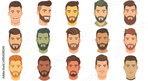 Diverse Male Hairstyles and Beard Styles Collection