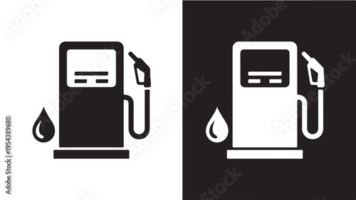 Gas pump icon minimalist graphic black and white contrast vector illustration for fuel industry or energy service design.