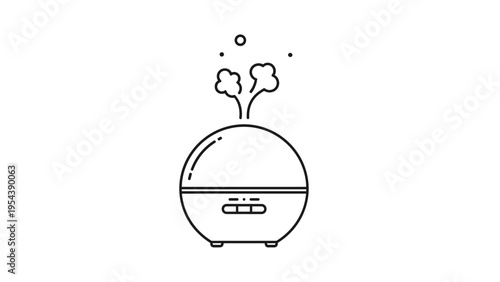 Simple line art drawing of a modern essential oil diffuser or humidifier with steam rising from the top opening.