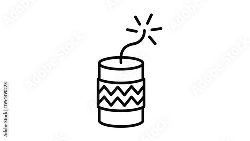 Simple black outline icon depicts a classic firecracker or stick of dynamite with a burning fuse ready to explode.
