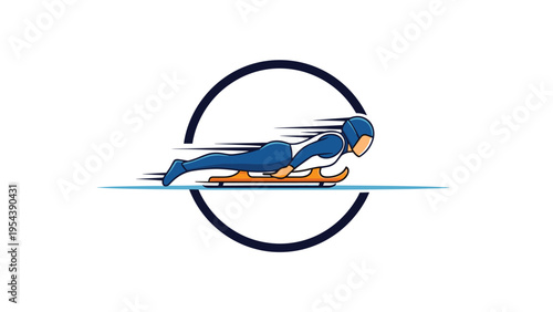 Athlete in a blue suit competes in a skeleton bobsleigh race sliding headfirst down an icy track at high speeds.
