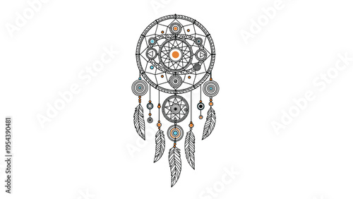 Intricate dreamcatcher design features detailed weaving patterns beads and feathers in a beautiful spiritual symbol.